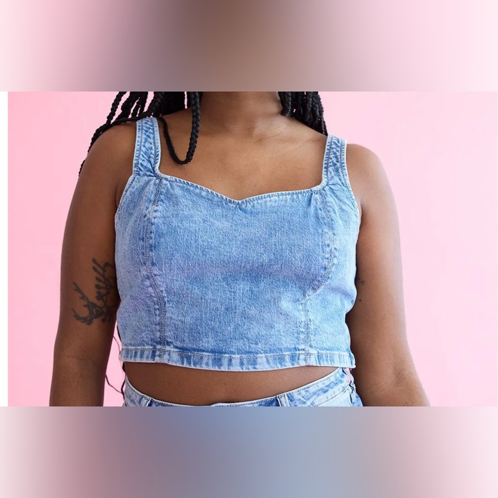 Denim Bustier Top with Sweetheart Neckline